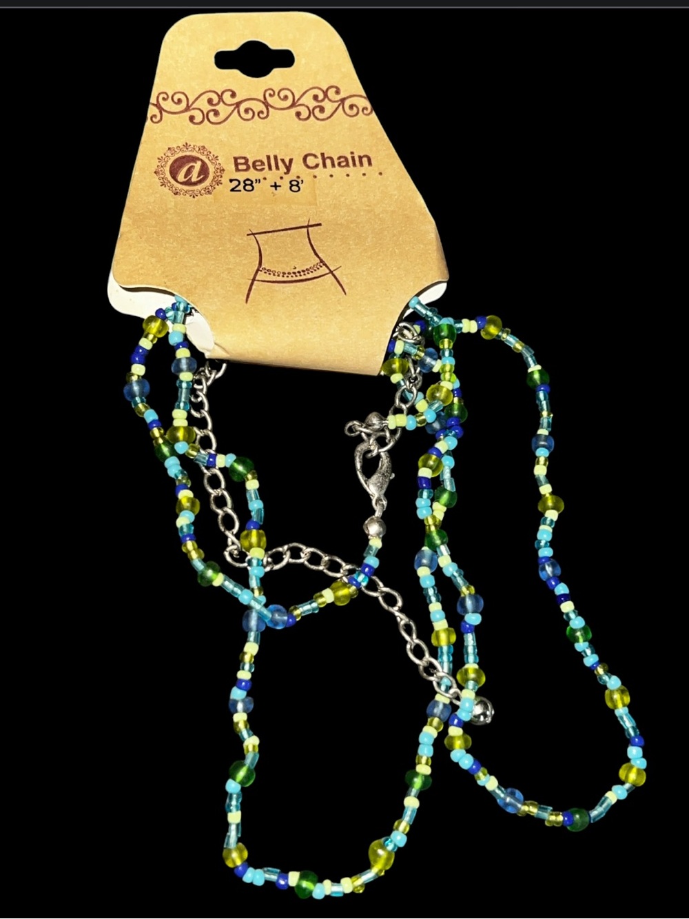 NWT Beaded Multicolor Silver Tone Belly Chain - Blue & Green